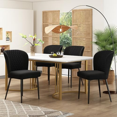 A ALFRESCOOL Grupo de comedor,(juego,140×80×75cm mesa de comedor con 4 sillas), moderno juego de mesa de cocina, sillas de comedor de terciopelo gris oscuro, silla de diseño tapizada con respaldo