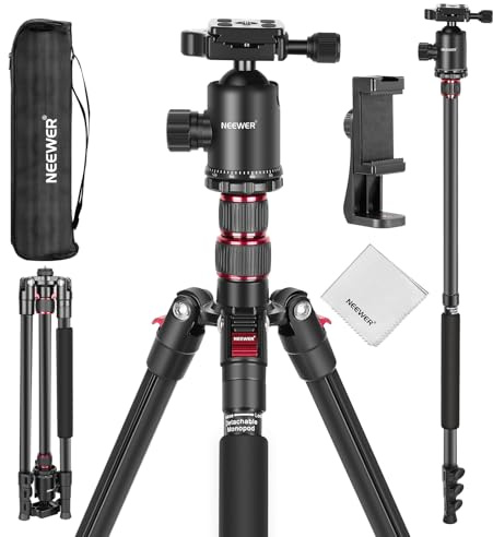 NEEWER 77 Camera Tripod Monopod with Cell Phone Holder Compatible with iPhone for Video Recording, Compact Aluminum Travel Stand with Ball Head QR Plate Bag Cleaning Cloth, Max Load 34lb, TP77