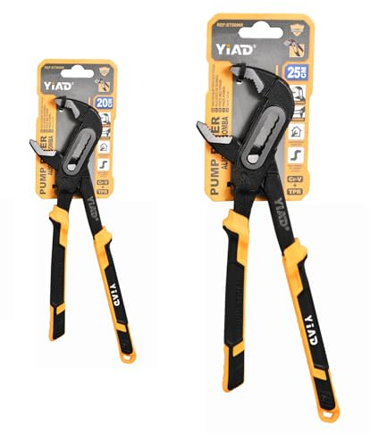 Groove Joint Pliers 8/10 Inch V-Jaw Water Pump Pliers With 7-Position Push Locks,Adjustable Tongue and Groove lock Pliers Rubber Grip Handle Tools Set for Home Auto Repair,Nuts,Bolts,Pipe 2 Piece