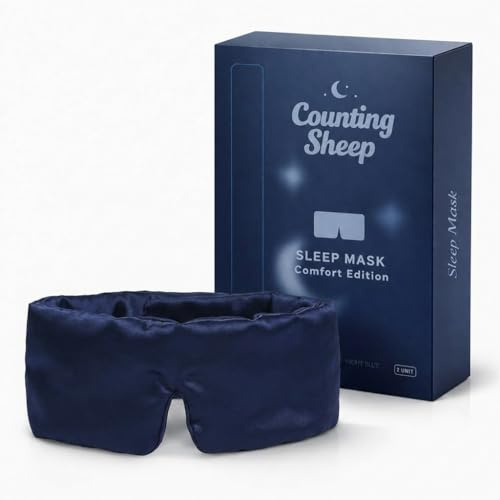 Mascherina in Seta per Dormire Donna & Uomo – Counting Sheep | Seta di Gelso Morbida, 100% Oscurante, Leggera | Per Viaggi, Sonno, Dormire su un Fianco | Regolabile, Per Capelli, Ipoallergenica