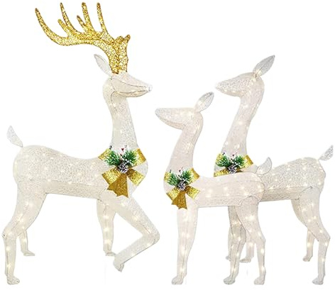 Conjunto De Rennes De Navidad - Decoración LED, Decoración Exterior De 3 Piezas, Escultura De Luz Navideña, Figura Acrílica Robusta | Dirigido para Jardín, Césped, Porche, Decración De Invier