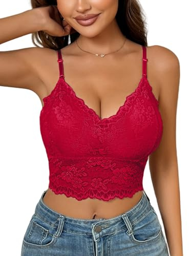 FEOYA Femme Soutien Gorge Dentelle Bralette Camisole Comfy Bra sous-vêtements pour Fitnes Yoga Sport S Rouge