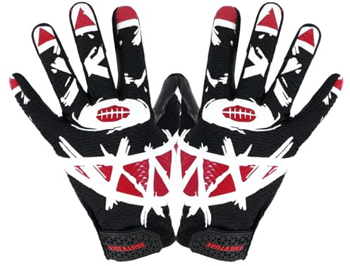AIGEVTURE Youth Football Gloves Kids Receiver Gloves Sticky Football Gloves for Boys Girls Black Large