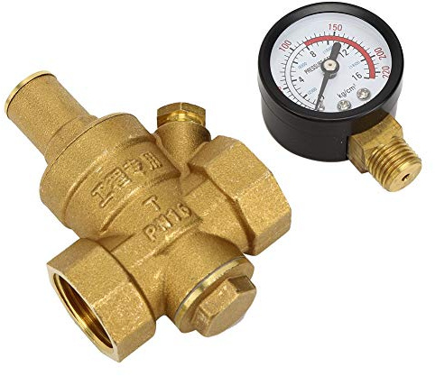 Regolatore di Pressione Acqua, Fydun DN20 Regolabile Riduttore Ottone di Pressione Acqua Rubinetto per La Casa Valvola Riduzione Pressione Acqua con Manometro