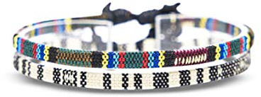 Made by Nami Braccialetto Surfer Boho Set di 2 - Donna e Uomo - Accessori Fatti a Mano per Festa in Spiaggia - Etnico Hippie - 100% Impermeabile e Regolabile - Amicizia Ragazze (Bianco & Azteco)