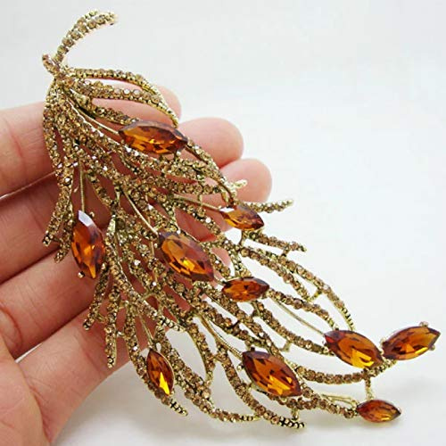 BAJIE Brosche Feder Brosche Pin Brown Long Style Jugendstil Strass Kristall Party Schmuck Broschen Pins
