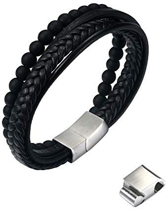 Flongo Läderarmband yoga armband omlottarmband partnerarmband BFF armband vänskapsarmband Healing Reiki för män kvinnor storlekar justerbara, Läder,