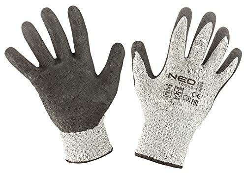NEO TOOLS Gants de protection anti-coupures, 4X43D, revêtement nitrile sans coutures, gants industriels disponibles en taille 8, 100% polyester