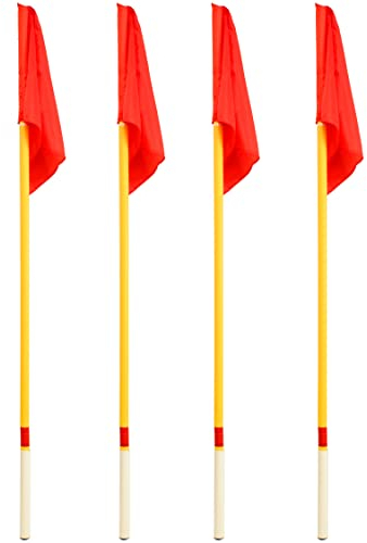 SPORTIKEL24 Eckfahnen mit Kippgelenk – 4 im Set – mit Bodenhülse – 160 cm hoch – zur Spielfeldmarkierung – für Fußball & andere Sportarten