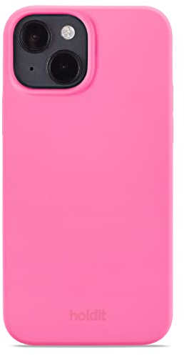 holdit Silikonhülle iPhone 14/13-0,8mm Ultra dünn Handyhülle Silikon - Trendy Slim Silicone case mit Voller Schutz (erhöhte Kante für Kameraschutz) - Bright Pink
