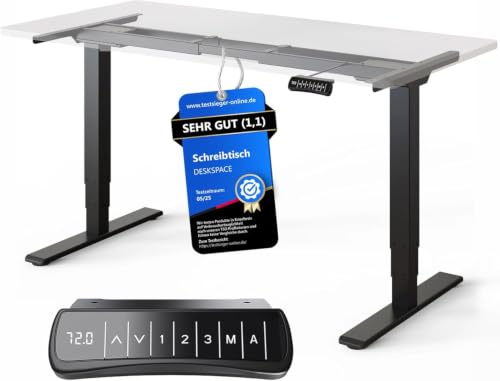 DESKSPACE PRO Plus Höhenverstellbarer Schreibtisch Gestell (elektrisch) - Dual-Motor, Kollisionsschutz, Memory Funktion, USB-Anschluss, Schreibtischgestell Höhenverstellbar, Tischgestell (Schwarz)