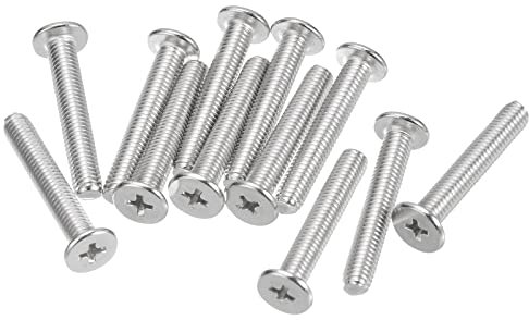 sourcing map Tornillos de Cabeza Redonda Plana M5-0,8x30mm 12uds, Tornillos de Máquina de Accionamiento Phillips de Acero Inoxidable 304, Sujetador de Hardware para Conexión de Muebles