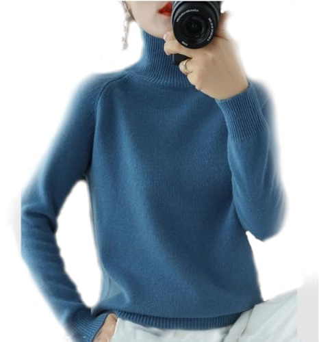 Kaschmir-Pullover für Damen, Rollkragenpullover Damen,Langarmpullover, Freizeitpullover, Stehkragen Strickpulli Langarm Rolli Sweater für Herbst Winter (Blau,M)