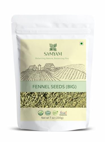 SAMYAM Fennel Seeds (Big) - 200g Pack | Unpolished Sauf for Culinary Use, Pickles, etc.