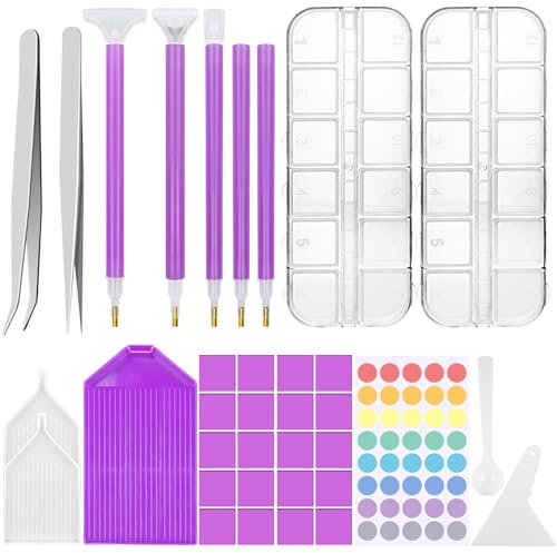 REJOECE 5D DIY Diamond Painting Zubehör Kits, 35 Stück Diamant Painting Bilder Sets mit Stift, Box, Sortierbox, Klein Diamond Kits für Craft Nail Art Stickerei Kreuz Stitch