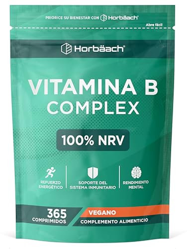 Vitamine B Complex | 365 Micro-Comprimés Vegan pour 1 An | Complexe de Vitamine B1, B2, B3, B6, B12 Acide Folique et Choline | Complément Alimentaire Défenses Immunitaires | Horbaach