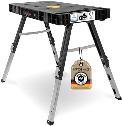 ELITE 6-in-1 Profi-Werkbank – Mobile, multifunktionale Werkbank für DIY und Handwerk, als Werkbank, Sägebock, Rollbrett, Tisch, Transportroller und Steckdose nutzbar, TÜV- & GS- und VDE geprüft
