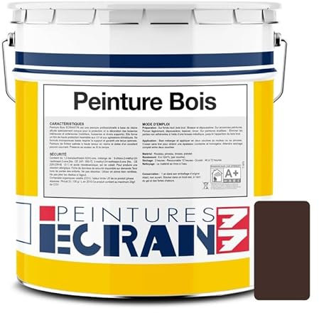 Peinture bois professionnelle, satin, peinture opacifiante, sans odeur, protège, décore, intérieur, extérieur ECRAN77 5 litres