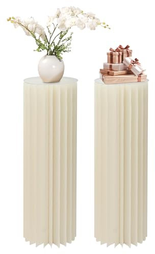 SuhoFutus Set di 2 colonne per fiori, 100 cm, colonna decorativa per matrimonio, in cartone e PVC, portata 50 kg, pieghevole, in cartone Centerpiece, colonne bianche per composizioni floreali, torte