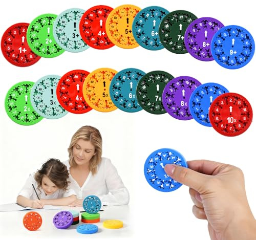 UHETLET 18 PCS Fidget Spinners Matemáticos para Niños de 6 a 10 Años, Juguetes Educativos para Aprender Sumas, Restas, Multiplicaciones y Divisiones, Spinners Didácticos para el Aula y Regalos