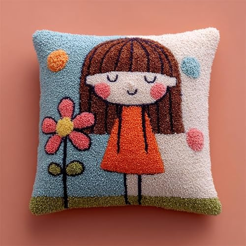 WallustrioaW Stile cartone animato Kit per cuscino con gancio a scatto,Bambina carina,federa per cuscino fai da te con motivo,cucito all'uncinetto per adulti e bambini,43x43cm