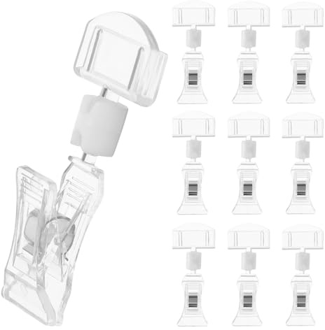 STOBAZA Lot de 10 Clips Porte-Étiquette de Prix en Acrylique Transparent Porte-Étiquette de Supermarché Rotatif 360° Support Publicitaire pour Étagères et Bureaux Accessoire