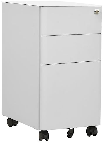 Runheo Armario archivador con ruedas gris claro de acero 30 x 45 x 59 cm, se puede cerrar con 3 cajones y archivador colgante, armario de oficina enrollable para oficina y oficina en casa para guardar