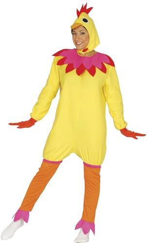 FIESTAS GUIRCA | Costume da Gallina per Donna (44-46/XL) - Cappuccio, Collo e Tuta - Costumi da Animali per Halloween, Carnevale e Feste in Maschera - Ideale per Adulte - Giallo e Rosso