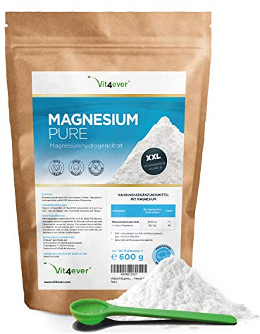 vit4ever Magnesium Pure - 600 g Pulver (4,3 Monate Vorrat) - Laborgeprüft (Wirkstoffgehalt & Reinheit) - Reines Pulver ohne Zusatzstoffe - Premium Qualität - Vegan