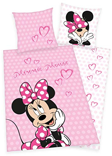 Disney Minnie Mouse Maus Bettwäsche 80x80 + 135x200cm 100% Baumwolle mit Reißverschluss