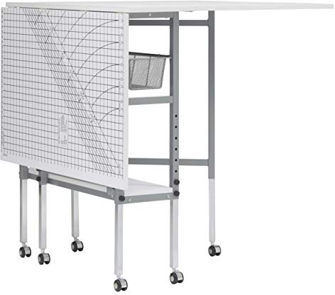 Sew Ready Foldable Hobby and Cutting Grid Table - 58.75 W x 36.5 D White Arts and Crafts Table with Grid Top and Silver Storage Drawers