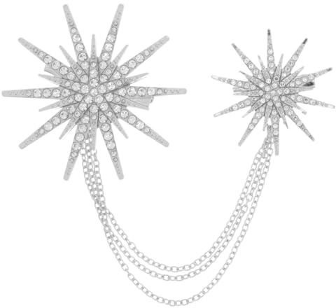 TENDYCOCO Charming Star Brooch Rhinestone Studded Silver Brooch Pin with Chain Tassel 2.2 Inch Sparkly Crystal Fashion Accessory for Women Wedding Party