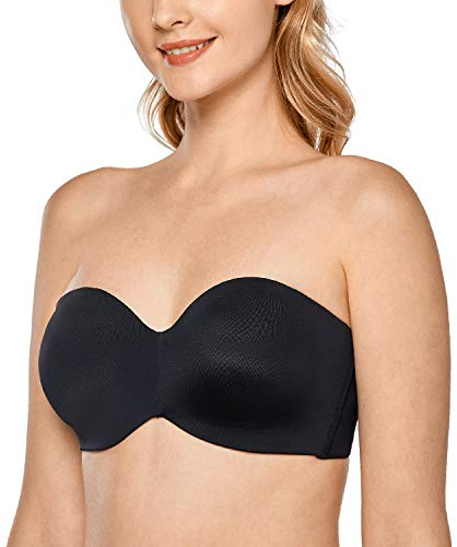 DELIMIRA Donna Reggiseno Senza Spalline Multifunzione con Ferretto Senza Cuciture Taglie Forti Senza Imbottitura Nero 3C