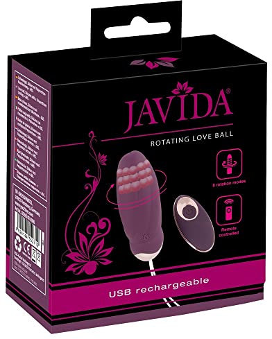 JAVIDA Rotating Love-Ball - erotisches Vibro-Ei für Frauen, Rotations-Funktion, gerillt, weiche Oberfläche, mit Rückholband, Soft-Touch-Textur, lila