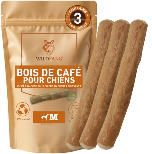 Wildfang® Tuggleksak av kaffeträ, M – Slitstarka tuggleksaker för hundar med starkt tuggbehov, bitleksak för valpar, träning av tuggmuskler, tuggpinne av kaffeträ för medelstora hundar (25 kg), 3-pack