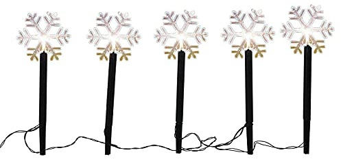 Spetebo LED Garten Leuchtstecker - 5 Schneeflocken / 35 cm - Weihnachts Winter Deko beleuchtet Außen mit Timer für Garten Balkon Terrasse