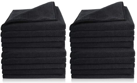Premium Mikrofaser Putztuch | Extra saugstarke und schwere Qualität 300 g/m² | Hochwertiges Microfaser Reinigungstuch für Barista, Auto, Bad und Bille (40 x 40 cm | 20er Set, Schwarz)