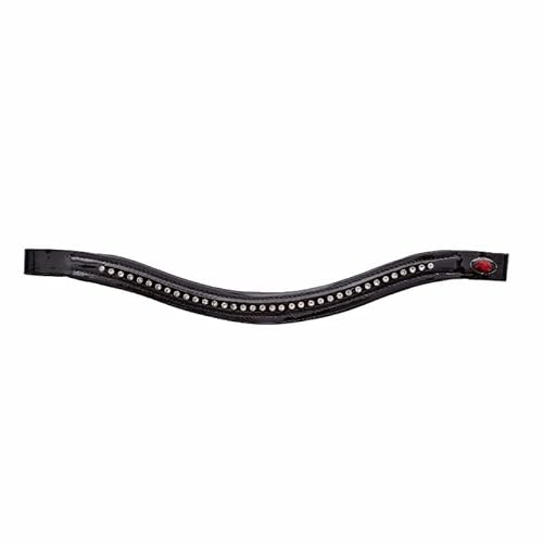 Diadema para un caballo, sangre caliente, sangre completa, inicio de sangre fría Deianira charol brillante correa para la cabeza con brillantes en plata, curvada para trense (pony, negro)