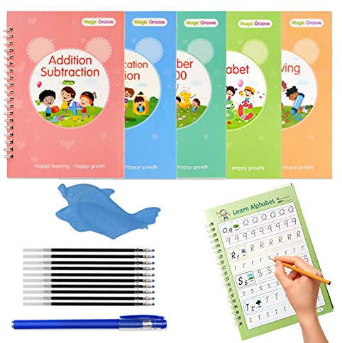 Xiaoxin Cahier D'entraînement Magique, 5 Cahier Magique pour Enfants avec Recharge De Stylo À Encre Disparaissant, Ensemble De Calligraphie pour Enfants pour Débutants pour Le Dessin, Les Chiffres
