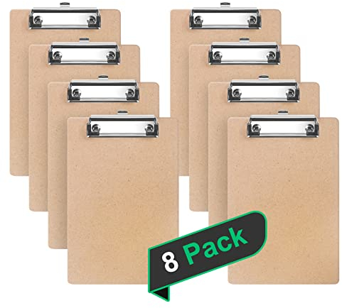 PullinTimes 8 Stück Klemmbrett aus Holz A4, Schreibbrett mit Metalklemme und Aufhängeose, Schreibbrett Clipboard für Schule,Zuhause, Büro