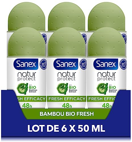 SANEX - Deodorant Kugel Natur Protect Fresh Effacy – Deodorant für Damen & Herren – Bio-Bambusextrakt & natürliches Bambuspulver – Geruchsschutz 48 Stunden – Vegan – 6 x 50 ml