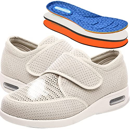 AEHO Calzado Diabeticos Mujer Zapatillas Ancho Especial Zapatillas Deportivas de Mujer Zapatos Running Fitness Gym Outdoor Sneaker Casual Mesh Transpirable Comodas,Beige,41 EU