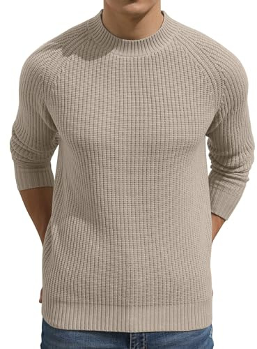 Sailwind Jerséis para Hombre Tops De Punto Suéter De Cuello Redondo Suave Cálido De Punto Básico Suéter De Manga Larga (Caqui, L)
