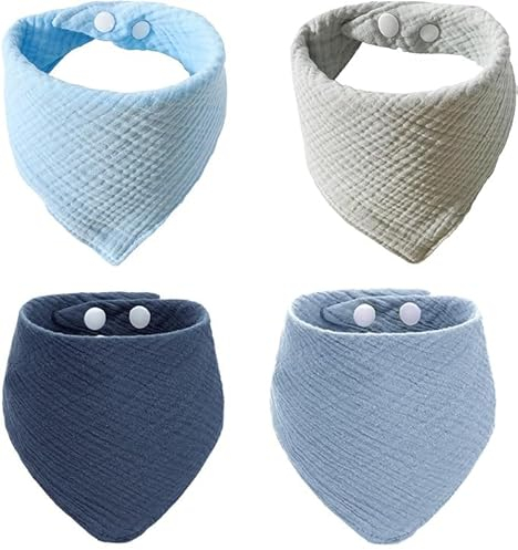 Norhogo 4 Stück Sabberlätzchen Baby dreieckstuch baby halstuch baby, Weiche & Absorbierende Musselin halstücher baby musselin tuch baby mit 2 Verstellbares Druckknopf für Junge und Mädchen