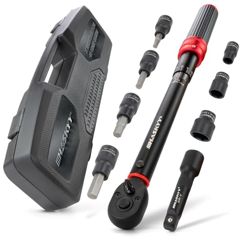 HASKYY Llave dinamométrica 3/8 20-120 Nm Tuercas planas 10 14 17 mm Bits H5 H6 H7 H8 H10 Torxbits T40 T45 T50 incluye adaptador de extensión para bicicleta eléctrica
