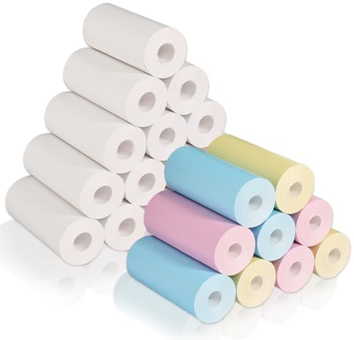 24 Rollen Thermopapier für Kinderkamera, 15 Rollen Weiß 9 Rollen Bunt Druckpapier Thermopapier, Mini Drucker Papier Thermodruckerpapier Nachfülldruckpapier für Kinder Sofortbildkameras(57 x 25mm)