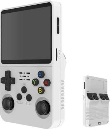 R36S Console per videogiochi portatile retrò, schermo IPS da 3,5 pollici, scheda TF da 64 g, oltre 10.000 giochi, console di gioco portatile, con sistema Linux open source, bianco