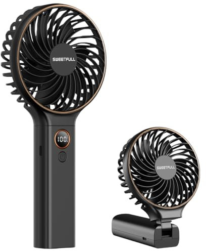 LULUWA Handheld Fan Portable Small Personal Desk Fan with 5000mAh Rechargeable Battery, Hand Held Cooling Electric Fan for Women Girl Travel Office (Black)