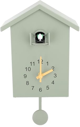 Pilipane Orologio a cucù, moderno nordico uccello a forma di casetta degli uccelli, design a pendolo per camera da letto, soggiorno e altro ancora, decorazione unica (verde)