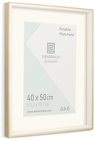ENMARKALIA DECORACION Marco de foto, medida 40x50 cm SIN paspartu y 30x40 cm CON paspartu, color Madera - Blanco con paspartu, para colgar en horizontal y vertical (Madera Blanco X1 Ud., 40 x 50 cm)